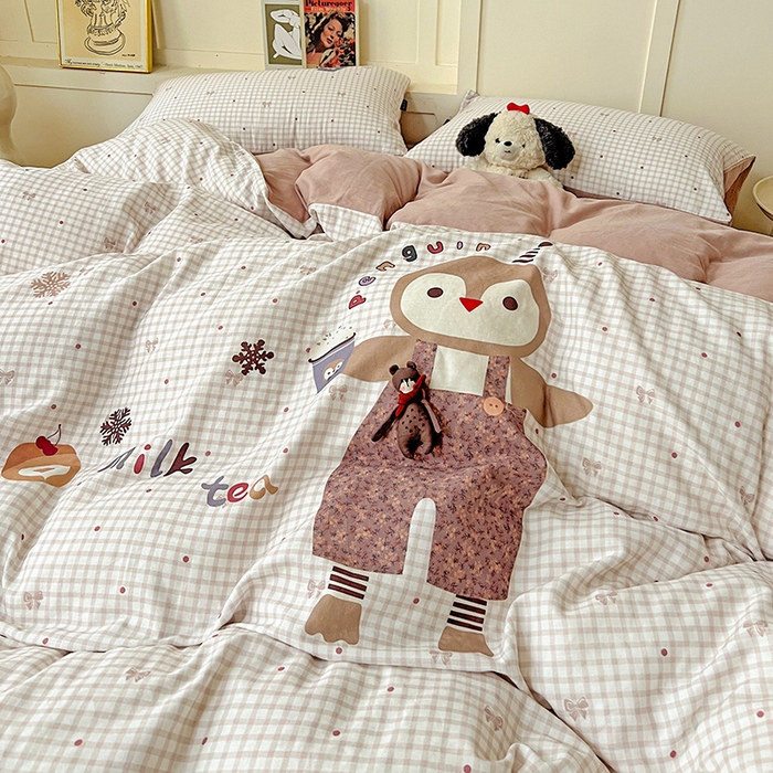 91家纺网 家纺一手货源 找家纺 娜娜 2025新款A类全棉双层纱大版四件套 快乐鸡仔