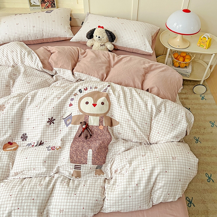 91家纺网 家纺一手货源 找家纺 娜娜 2025新款A类全棉双层纱大版四件套 快乐鸡仔