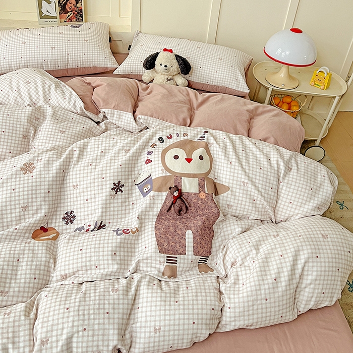 91家纺网 家纺一手货源 找家纺 娜娜 2025新款A类全棉双层纱大版四件套 快乐鸡仔