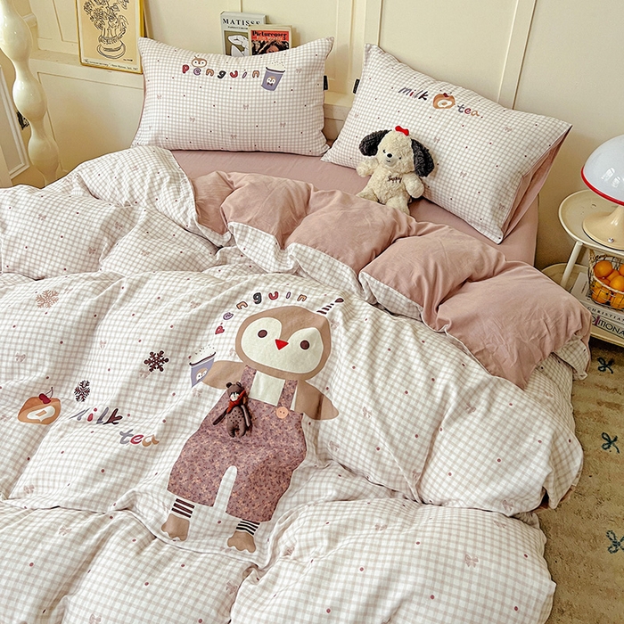 91家纺网 家纺一手货源 找家纺 娜娜 2025新款A类全棉双层纱大版四件套 快乐鸡仔