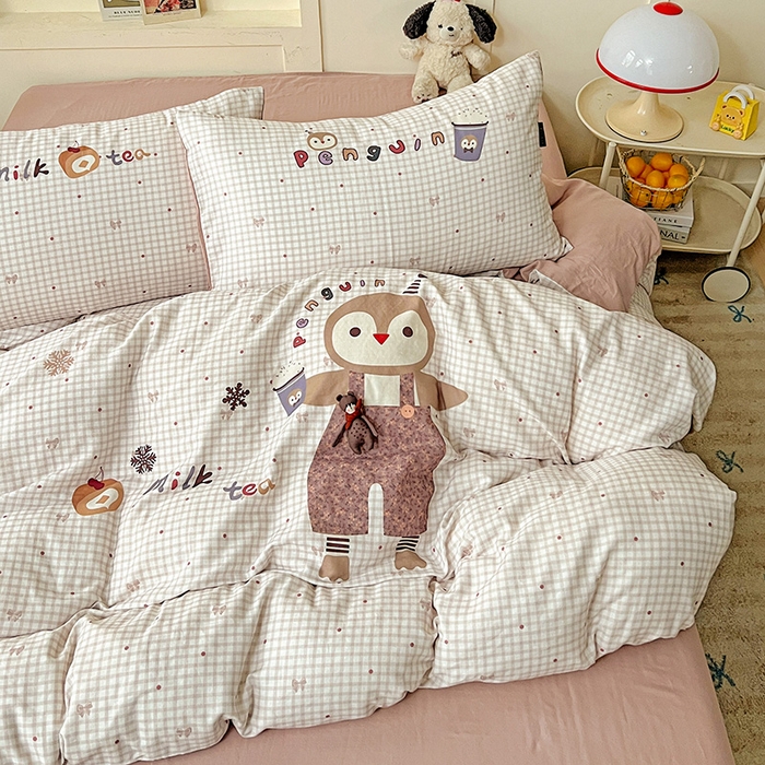 91家纺网 家纺一手货源 找家纺 娜娜 2025新款A类全棉双层纱大版四件套 快乐鸡仔