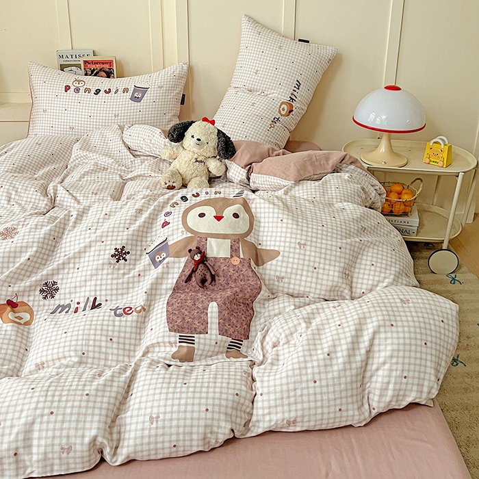 91家纺网 家纺一手货源 找家纺 娜娜 2025新款A类全棉双层纱大版四件套 快乐鸡仔