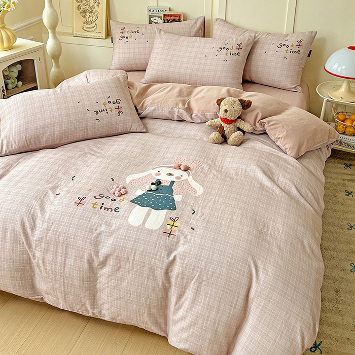 91家纺网 家纺一手货源 找家纺 娜娜 2025新款A类全棉双层纱大版四件套 兔公主宝贝