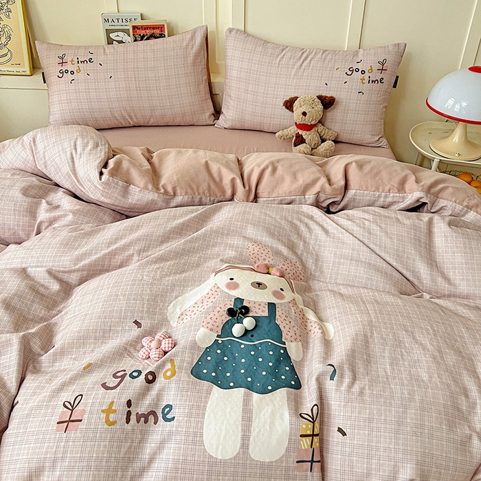 91家纺网 家纺一手货源 找家纺 娜娜 2025新款A类全棉双层纱大版四件套 兔公主宝贝