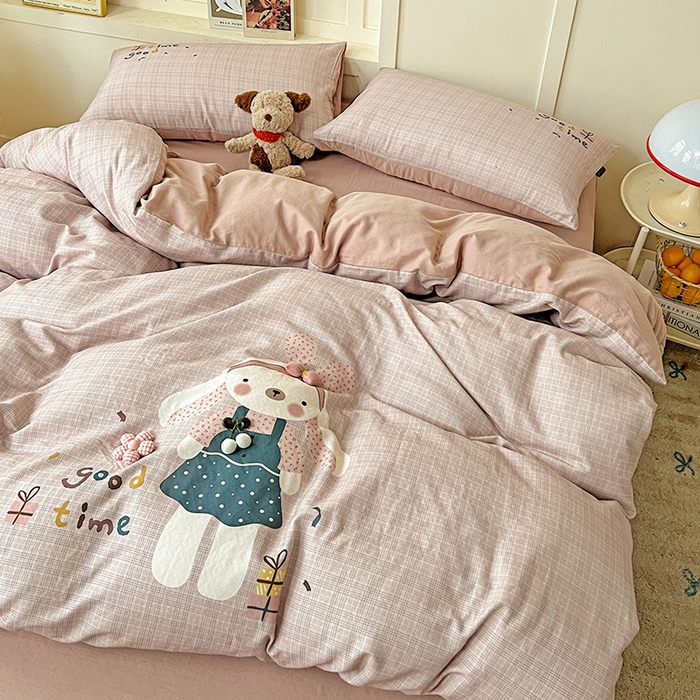 91家纺网 家纺一手货源 找家纺 娜娜 2025新款A类全棉双层纱大版四件套 兔公主宝贝