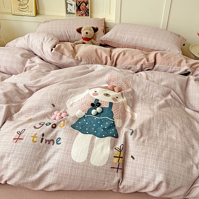 91家纺网 家纺一手货源 找家纺 娜娜 2025新款A类全棉双层纱大版四件套 兔公主宝贝