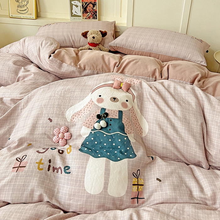 91家纺网 家纺一手货源 找家纺 娜娜 2025新款A类全棉双层纱大版四件套 兔公主宝贝