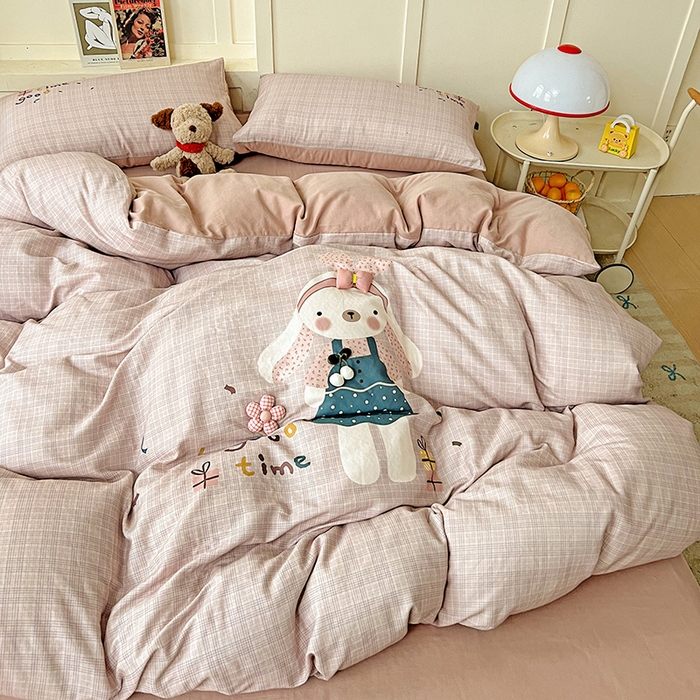 91家纺网 家纺一手货源 找家纺 娜娜 2025新款A类全棉双层纱大版四件套 兔公主宝贝