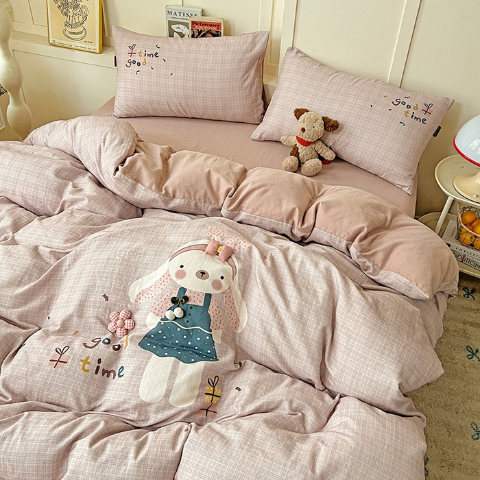 91家纺网 家纺一手货源 找家纺 娜娜 2025新款A类全棉双层纱大版四件套 兔公主宝贝