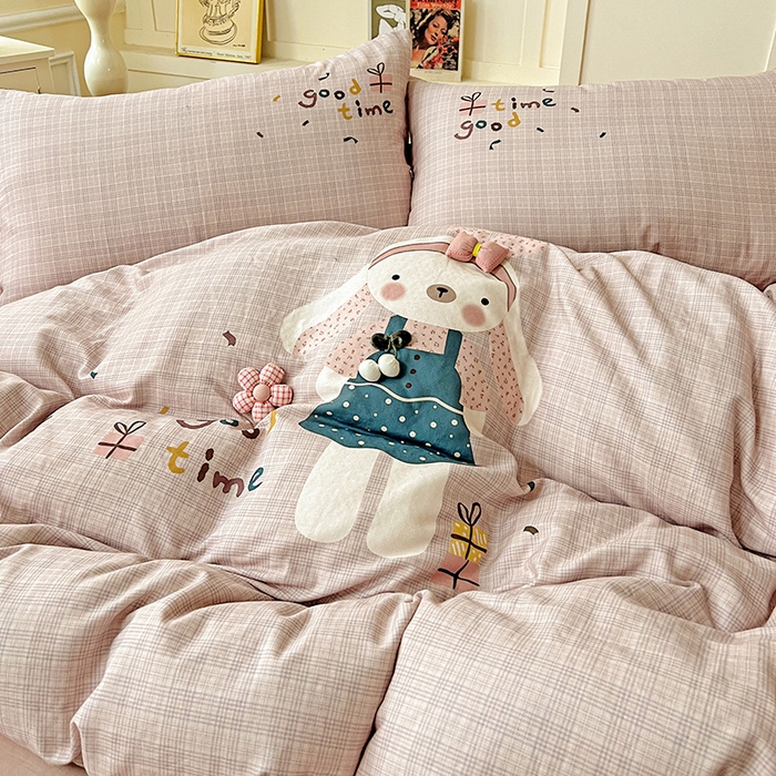 91家纺网 家纺一手货源 找家纺 娜娜 2025新款A类全棉双层纱大版四件套 兔公主宝贝