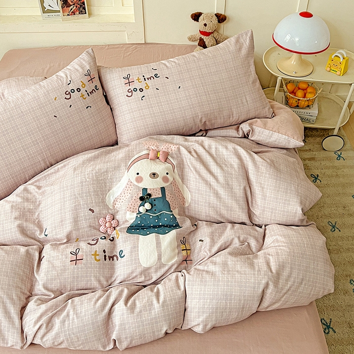 91家纺网 家纺一手货源 找家纺 娜娜 2025新款A类全棉双层纱大版四件套 兔公主宝贝