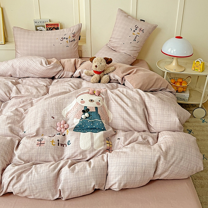 91家纺网 家纺一手货源 找家纺 娜娜 2025新款A类全棉双层纱大版四件套 兔公主宝贝