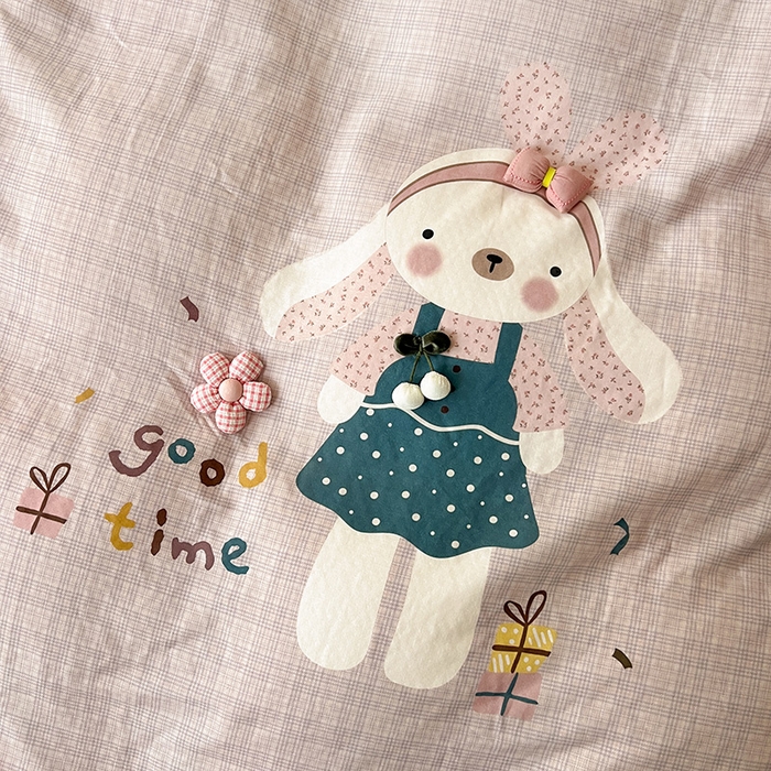 91家纺网 家纺一手货源 找家纺 娜娜 2025新款A类全棉双层纱大版四件套 兔公主宝贝