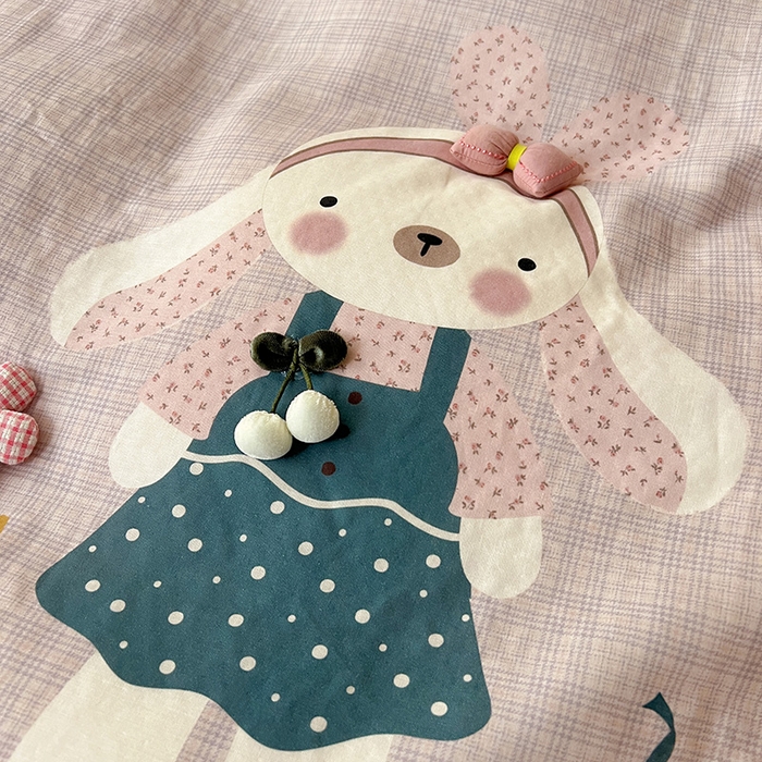 91家纺网 家纺一手货源 找家纺 娜娜 2025新款A类全棉双层纱大版四件套 兔公主宝贝