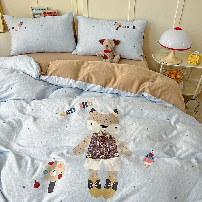 91家纺网 家纺一手货源 找家纺 娜娜 2025新款A类全棉双层纱大版四件套 小狐狸妞妞