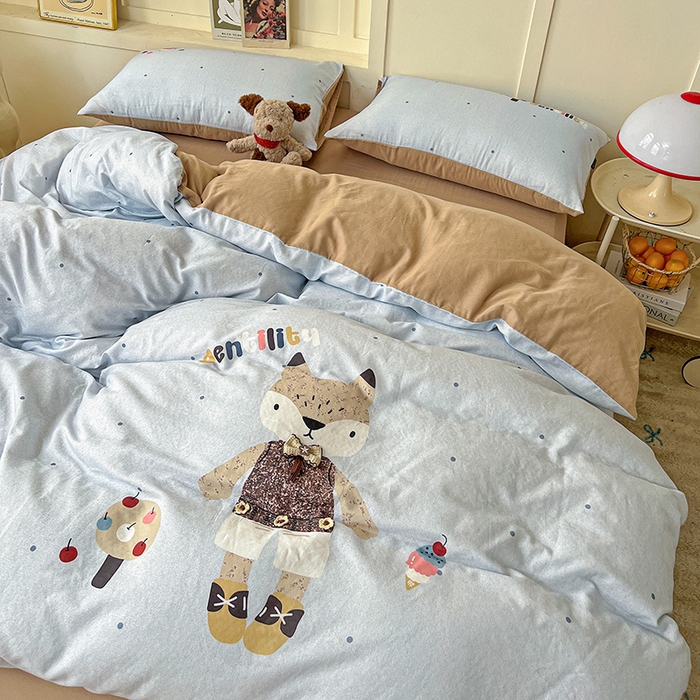 91家纺网 家纺一手货源 找家纺 娜娜 2025新款A类全棉双层纱大版四件套 小狐狸妞妞