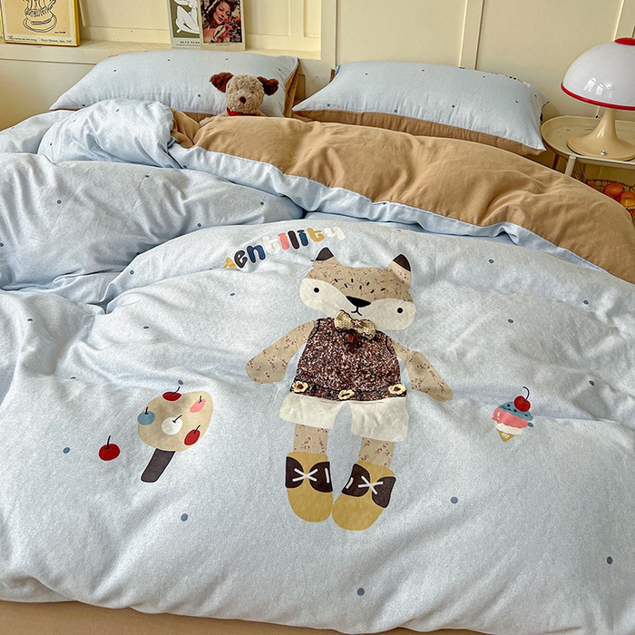 91家纺网 家纺一手货源 找家纺 娜娜 2025新款A类全棉双层纱大版四件套 小狐狸妞妞