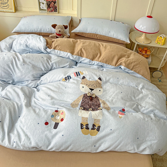 91家纺网 家纺一手货源 找家纺 娜娜 2025新款A类全棉双层纱大版四件套 小狐狸妞妞