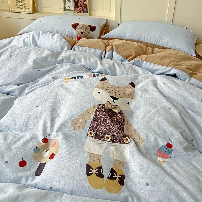 91家纺网 家纺一手货源 找家纺 娜娜 2025新款A类全棉双层纱大版四件套 小狐狸妞妞