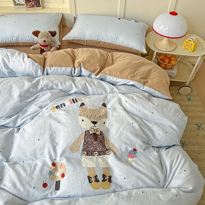 91家纺网 家纺一手货源 找家纺 娜娜 2025新款A类全棉双层纱大版四件套 小狐狸妞妞