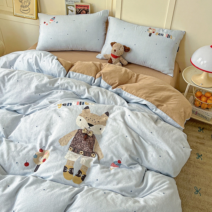 91家纺网 家纺一手货源 找家纺 娜娜 2025新款A类全棉双层纱大版四件套 小狐狸妞妞