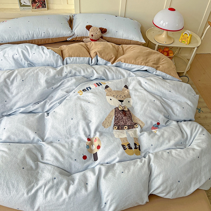 91家纺网 家纺一手货源 找家纺 娜娜 2025新款A类全棉双层纱大版四件套 小狐狸妞妞