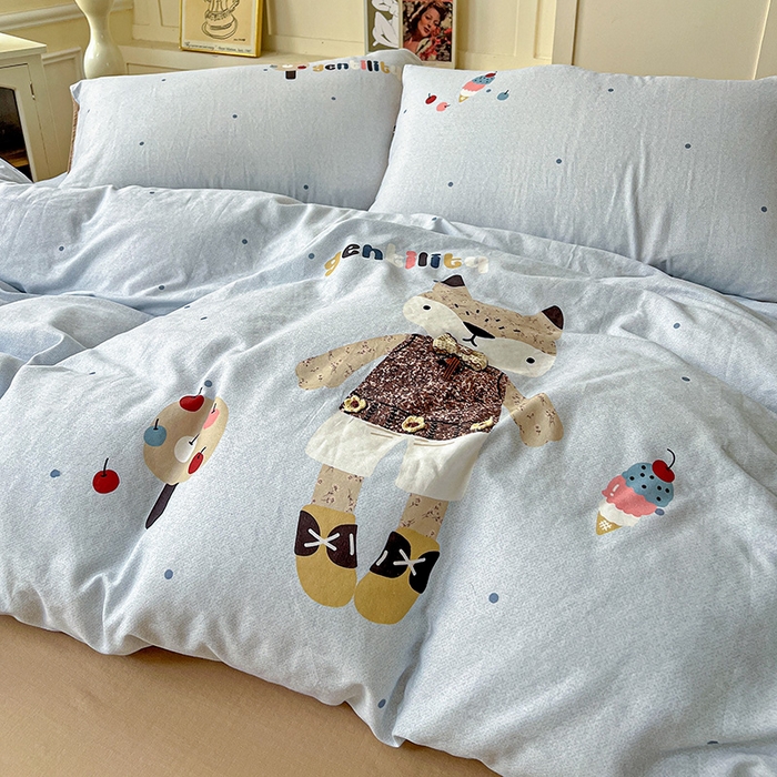 91家纺网 家纺一手货源 找家纺 娜娜 2025新款A类全棉双层纱大版四件套 小狐狸妞妞