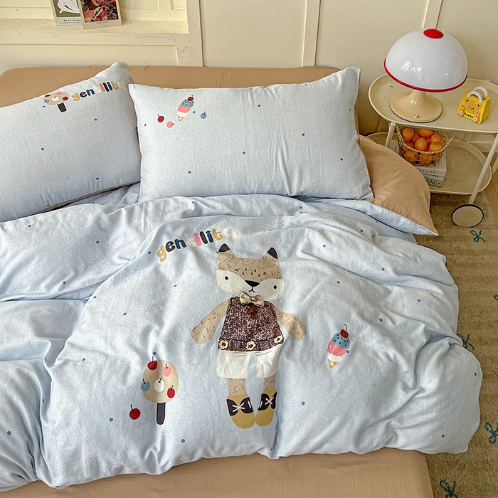 91家纺网 家纺一手货源 找家纺 娜娜 2025新款A类全棉双层纱大版四件套 小狐狸妞妞