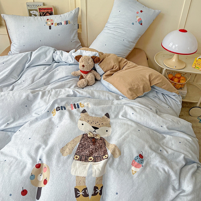 91家纺网 家纺一手货源 找家纺 娜娜 2025新款A类全棉双层纱大版四件套 小狐狸妞妞