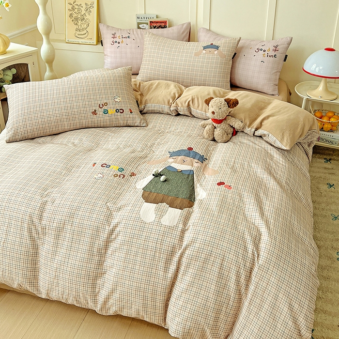 91家纺网 家纺一手货源 找家纺 娜娜 2025新款A类全棉双层纱大版四件套 小兔贝贝