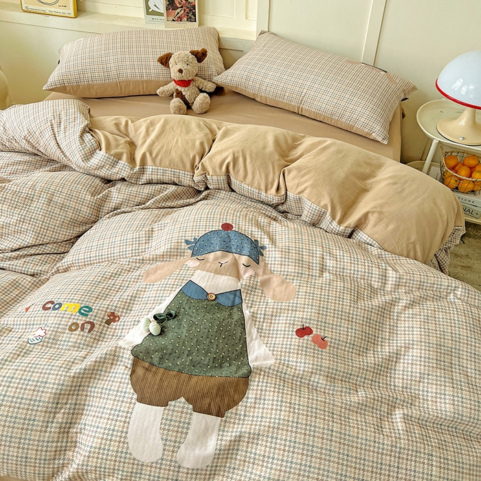 91家纺网 家纺一手货源 找家纺 娜娜 2025新款A类全棉双层纱大版四件套 小兔贝贝