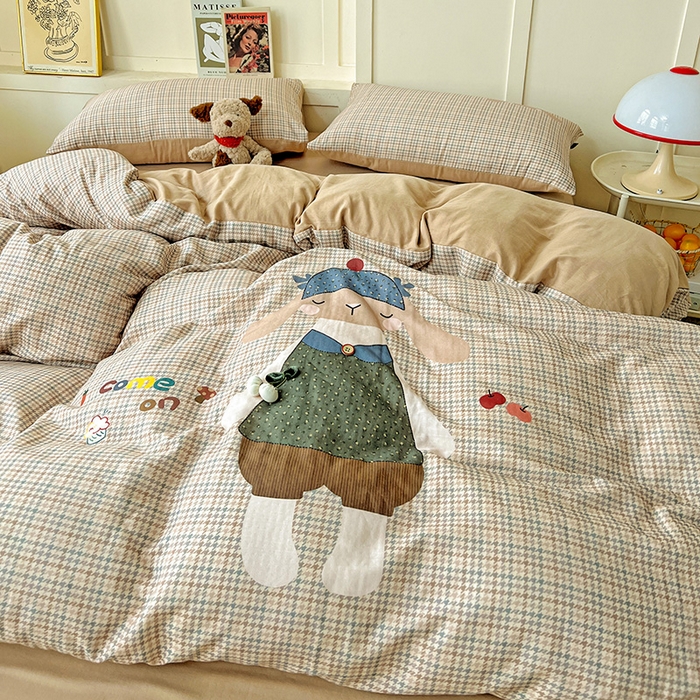 91家纺网 家纺一手货源 找家纺 娜娜 2025新款A类全棉双层纱大版四件套 小兔贝贝