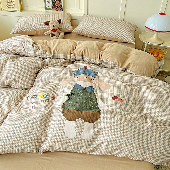 91家纺网 家纺一手货源 找家纺 娜娜 2025新款A类全棉双层纱大版四件套 小兔贝贝