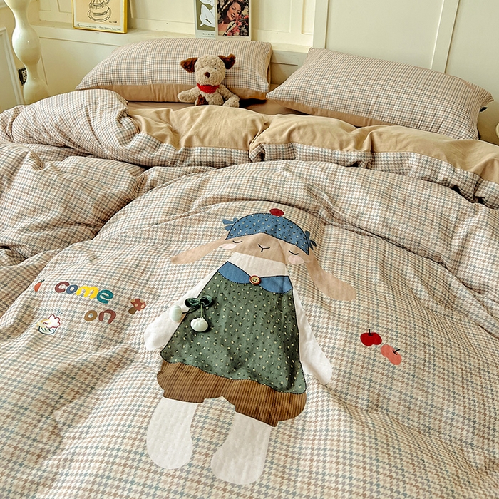 91家纺网 家纺一手货源 找家纺 娜娜 2025新款A类全棉双层纱大版四件套 小兔贝贝