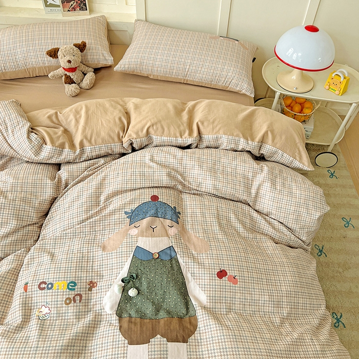 91家纺网 家纺一手货源 找家纺 娜娜 2025新款A类全棉双层纱大版四件套 小兔贝贝