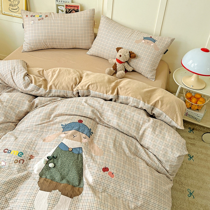 91家纺网 家纺一手货源 找家纺 娜娜 2025新款A类全棉双层纱大版四件套 小兔贝贝