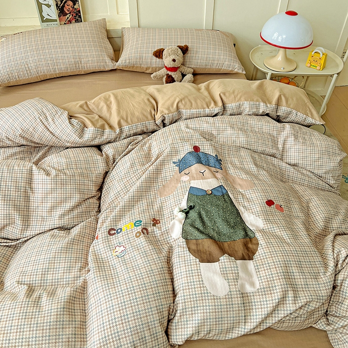 91家纺网 家纺一手货源 找家纺 娜娜 2025新款A类全棉双层纱大版四件套 小兔贝贝