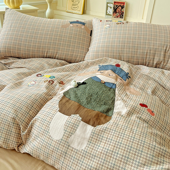 91家纺网 家纺一手货源 找家纺 娜娜 2025新款A类全棉双层纱大版四件套 小兔贝贝