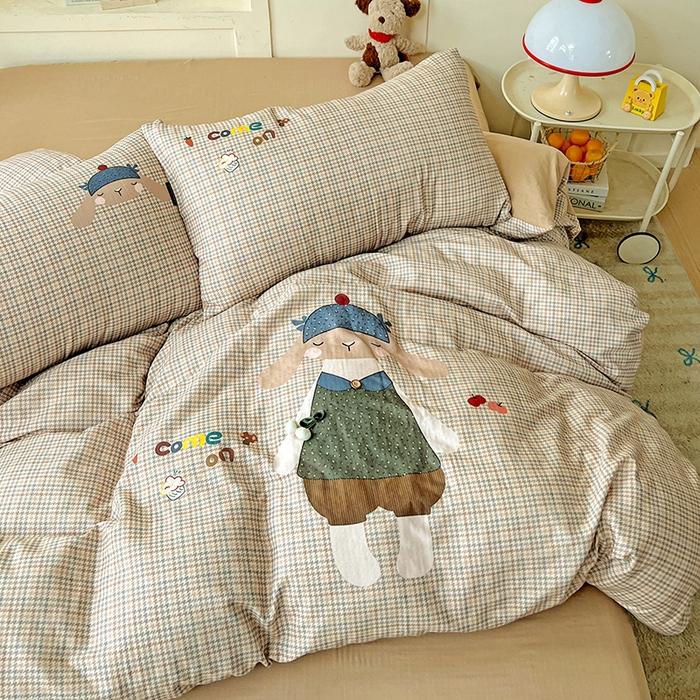 91家纺网 家纺一手货源 找家纺 娜娜 2025新款A类全棉双层纱大版四件套 小兔贝贝