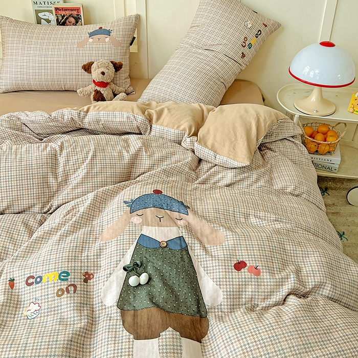 91家纺网 家纺一手货源 找家纺 娜娜 2025新款A类全棉双层纱大版四件套 小兔贝贝