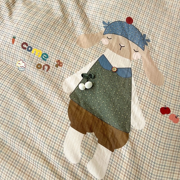 91家纺网 家纺一手货源 找家纺 娜娜 2025新款A类全棉双层纱大版四件套 小兔贝贝