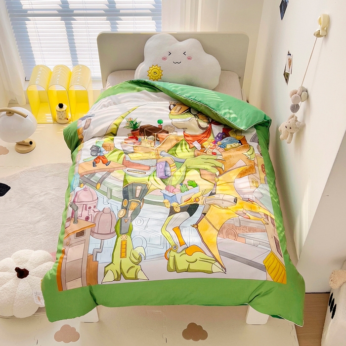 91家纺网 家纺一手货源 找家纺 梵赫 2025新款卡通全棉A类夹棉两用幼儿园儿童夏被被套 探索恐龙