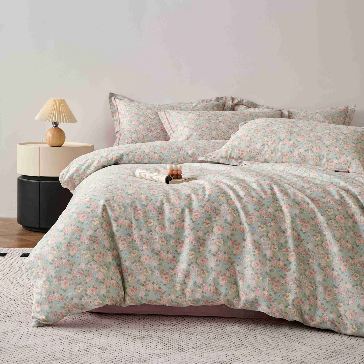 91家纺网 家纺一手货源 找家纺 丽卡家纺 2025新款100s高密新疆长绒棉纯棉四件套 柏林梦境-绿