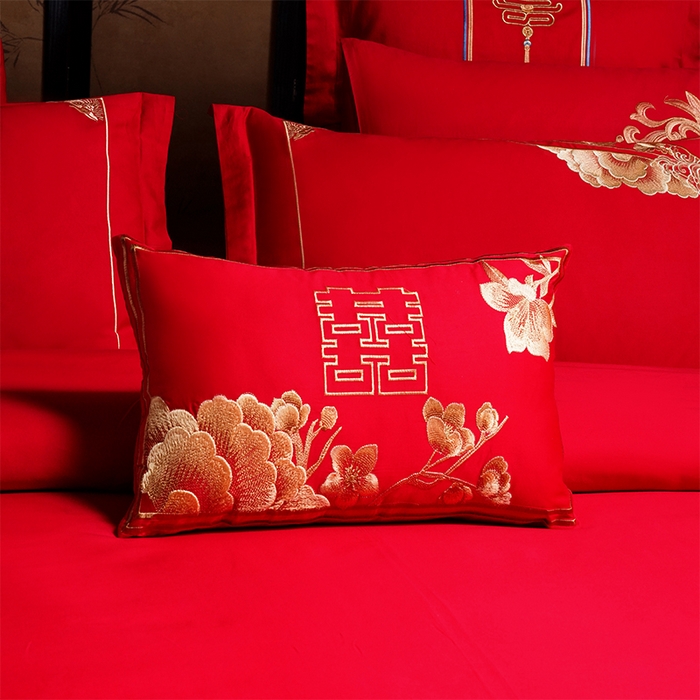 91家纺网 家纺一手货源 找家纺 振翼家纺婚庆专供 2025新款全棉长绒棉婚庆精致绣花四件套 玫瑰天使金