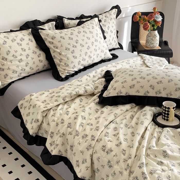 91家纺网 家纺一手货源 找家纺 乐沐家纺 2025新款法式花边夏被四件套 夏被-晨曦