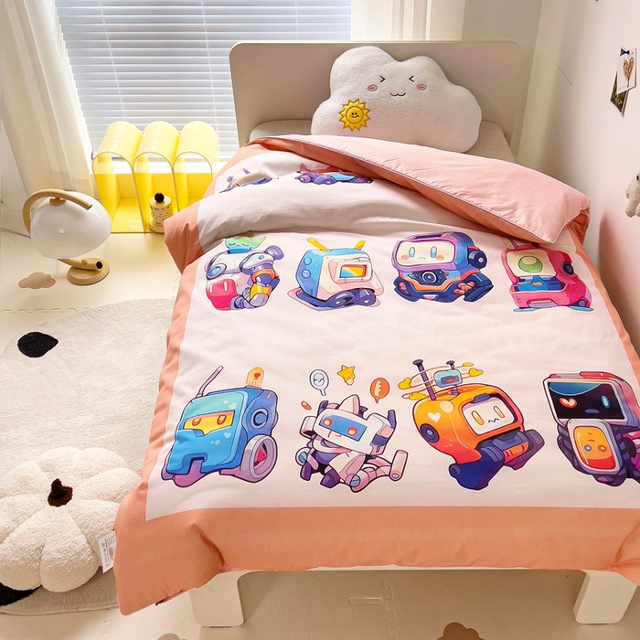 91家纺网 家纺一手货源 找家纺 梵赫 2025新款卡通全棉A类夹棉两用幼儿园儿童夏被被套 机器萌宝