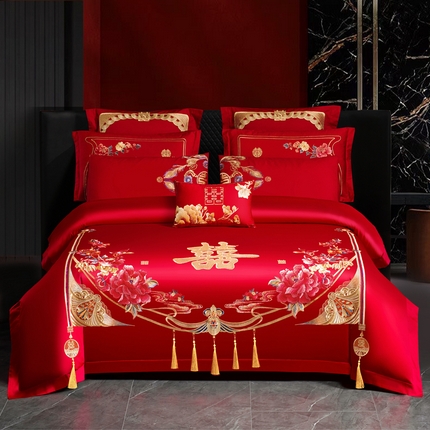 91家纺网 家纺一手货源 找家纺 （总）振翼家纺婚庆专供 2025新款全棉长绒棉婚庆精致绣花四件套