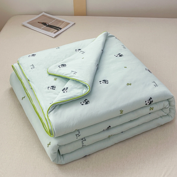 91家纺网 家纺一手货源 找家纺 龙图家纺 2025新款A类母婴针织棉夏被印花卡通凉感丝夏凉被空调被 小熊猫