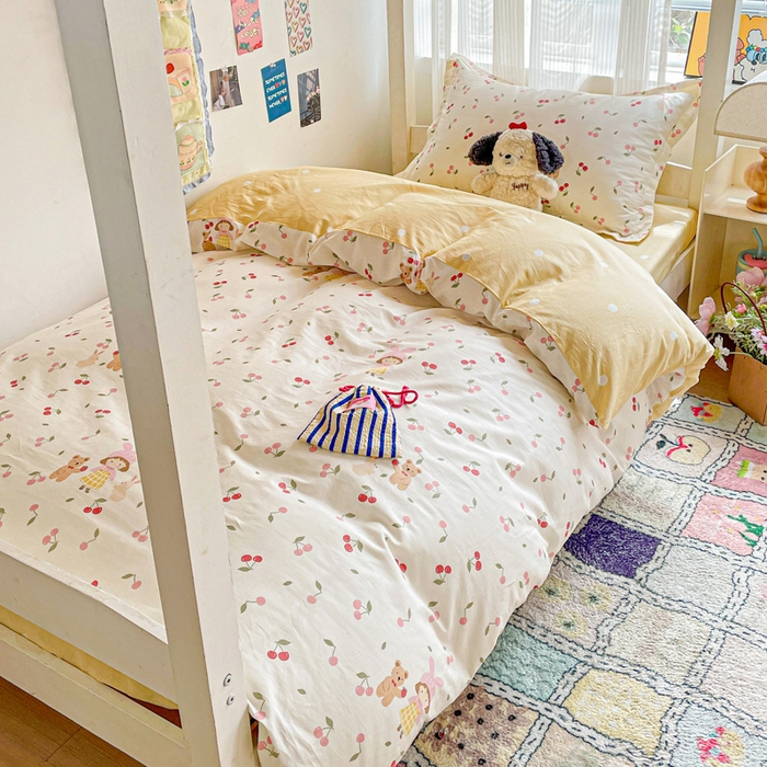 91家纺网 家纺一手货源 找家纺 卡普二店 2024新款爆款加厚卡通小清新全棉纯棉学生宿舍三件套床笠隔天可拿 花季少女