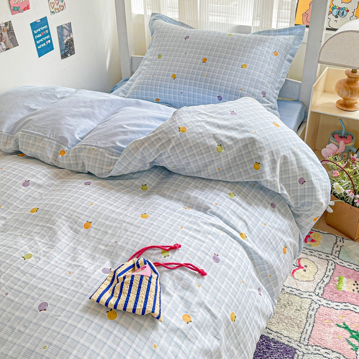 91家纺网 家纺一手货源 找家纺 卡普 2025新款爆款加厚卡通小清新全棉纯棉学生宿舍三件套床笠隔天可拿小橘柑